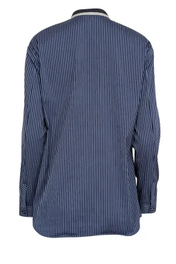 Lafayette 148 - Blue & Navy Striped Long Sleeve Button Front Sz S