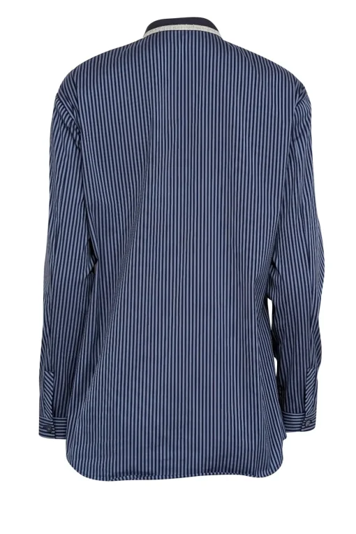 Lafayette 148 - Blue & Navy Striped Long Sleeve Button Front Sz S