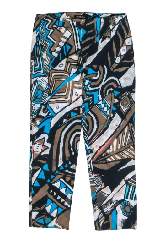 Lafayette 148 - Blue, Brown & White Printed Cropped Pants Sz 2
