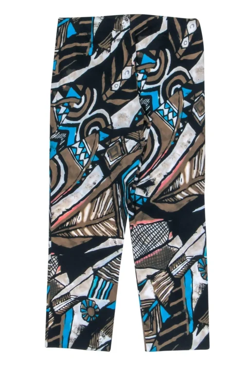 Lafayette 148 - Blue, Brown & White Printed Cropped Pants Sz 2