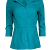 Lafayette 148 - Blue Cropped Sleeve Button Down Top Sz 0