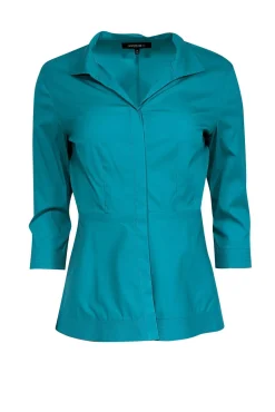 Lafayette 148 - Blue Cropped Sleeve Button Down Top Sz 0