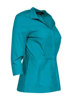 Lafayette 148 - Blue Cropped Sleeve Button Down Top Sz 0