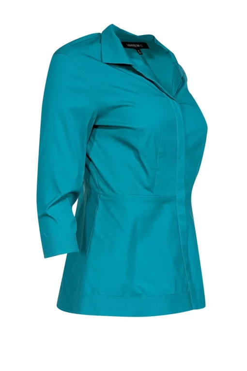 Lafayette 148 - Blue Cropped Sleeve Button Down Top Sz 0