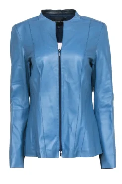 Lafayette 148 - Blue Leather Zipper Front Jacket Sz 12