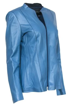 Lafayette 148 - Blue Leather Zipper Front Jacket Sz 12