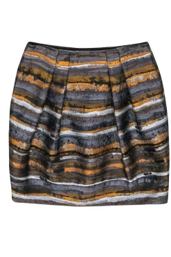 Lafayette 148 - Brown & Orange Metallic Striped Midi Skirt Sz 8