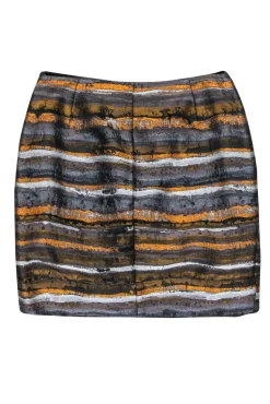 Lafayette 148 - Brown & Orange Metallic Striped Midi Skirt Sz 8