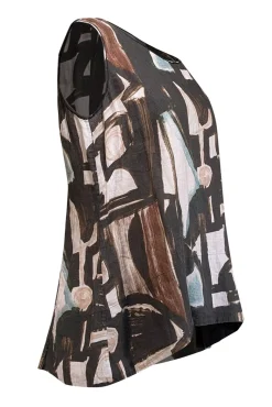 Lafayette 148 - Brown, Black, & White Abstract Print Linen Sleeveless Top Sz 8