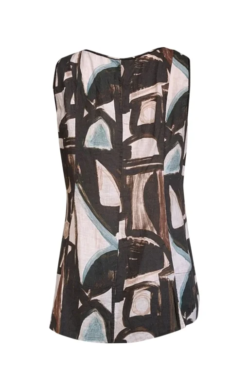 Lafayette 148 - Brown, Black, & White Abstract Print Linen Sleeveless Top Sz 8