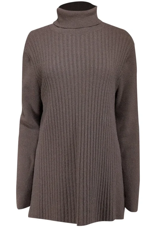 Lafayette 148 - Brown Ribbed Cashmere Turtleneck Sweater Sz XL