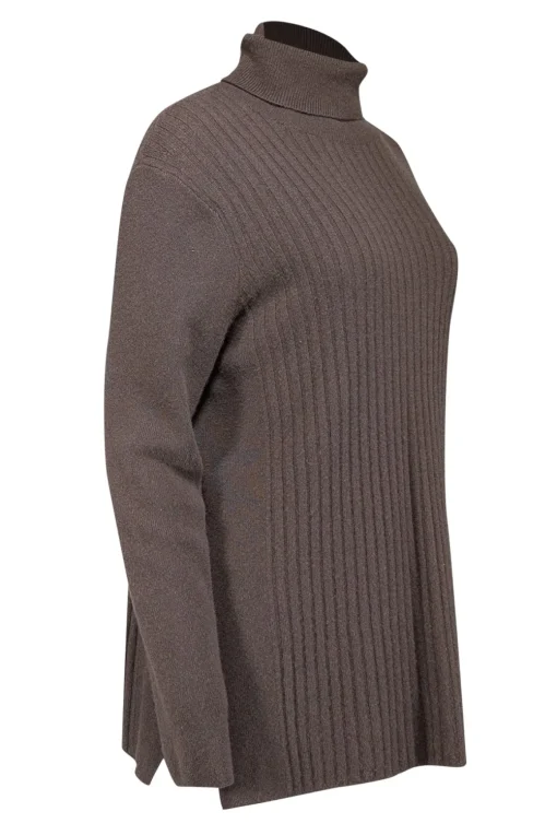 Lafayette 148 - Brown Ribbed Cashmere Turtleneck Sweater Sz XL