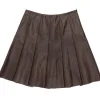 Lafayette 148 - Chestnut Leather Pleated A-Line Skirt Sz 2