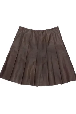 Lafayette 148 - Chestnut Leather Pleated A-Line Skirt Sz 2