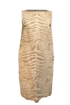 Lafayette 148 - Cream & Taupe Zebra Pattern Sleeveless Boat Neck Dress Sz 6
