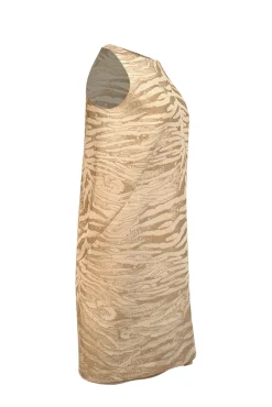 Lafayette 148 - Cream & Taupe Zebra Pattern Sleeveless Boat Neck Dress Sz 6