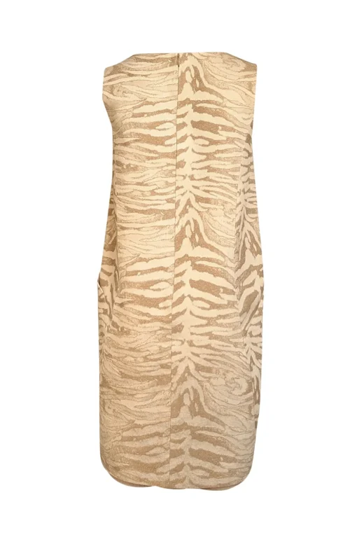 Lafayette 148 - Cream & Taupe Zebra Pattern Sleeveless Boat Neck Dress Sz 6
