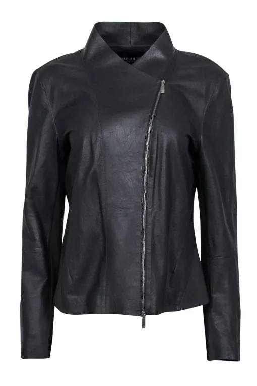 Lafayette 148 - Dark Brown Leather Collarless Jacket Sz 12