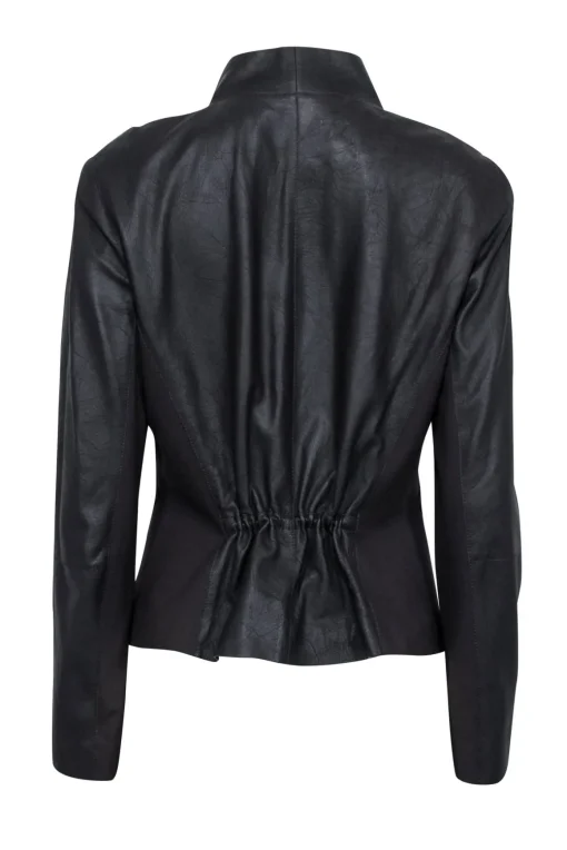 Lafayette 148 - Dark Brown Leather Collarless Jacket Sz 12