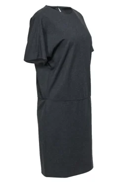 Lafayette 148 - Grey Short Sleeve Drop Waist Midi Dress Sz M