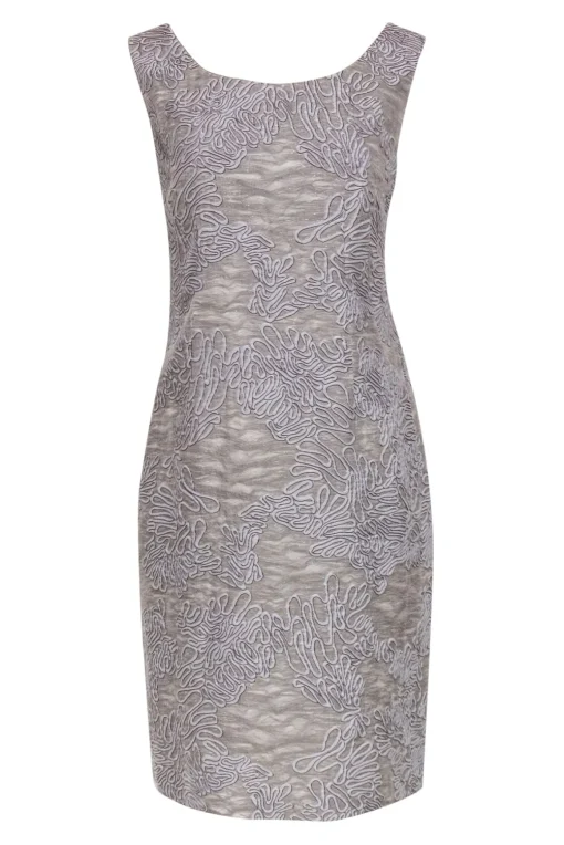 Lafayette 148 - Grey Sleeveless Squiggle Pattern Sheath Dress Sz 12