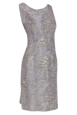 Lafayette 148 - Grey Sleeveless Squiggle Pattern Sheath Dress Sz 12