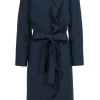Lafayette 148 - Navy Ruffled Longline Belted Wool Coat Sz XL