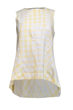 Lafayette 148 - Pale Yellow & White Gingham Cotton High-Low Tank Sz 4