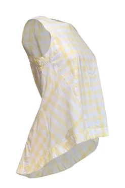 Lafayette 148 - Pale Yellow & White Gingham Cotton High-Low Tank Sz 4