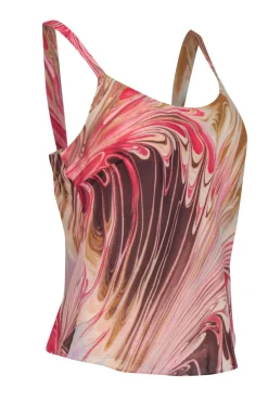 Lafayette 148 - Pink & Brown Marble Print Silk Tank Sz 4
