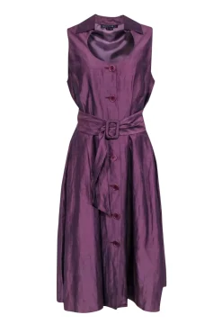 Lafayette 148 - Purple Sleeveless Button Front Waist Sash Dress Sz 14