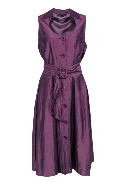 Lafayette 148 - Purple Sleeveless Button Front Waist Sash Dress Sz 14