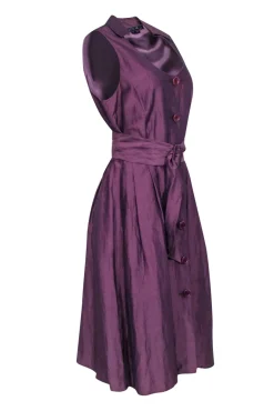 Lafayette 148 - Purple Sleeveless Button Front Waist Sash Dress Sz 14