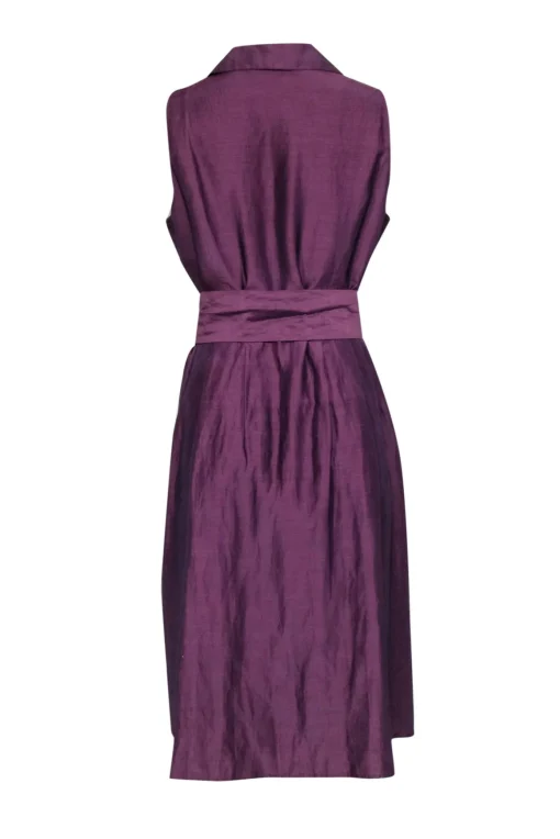 Lafayette 148 - Purple Sleeveless Button Front Waist Sash Dress Sz 14
