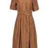 Lafayette 148 - Tan Linen Button-Up Midi Dress w/ Belt Sz M