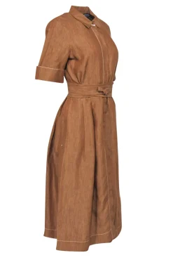 Lafayette 148 - Tan Linen Button-Up Midi Dress w/ Belt Sz M