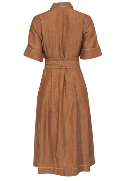 Lafayette 148 - Tan Linen Button-Up Midi Dress w/ Belt Sz M