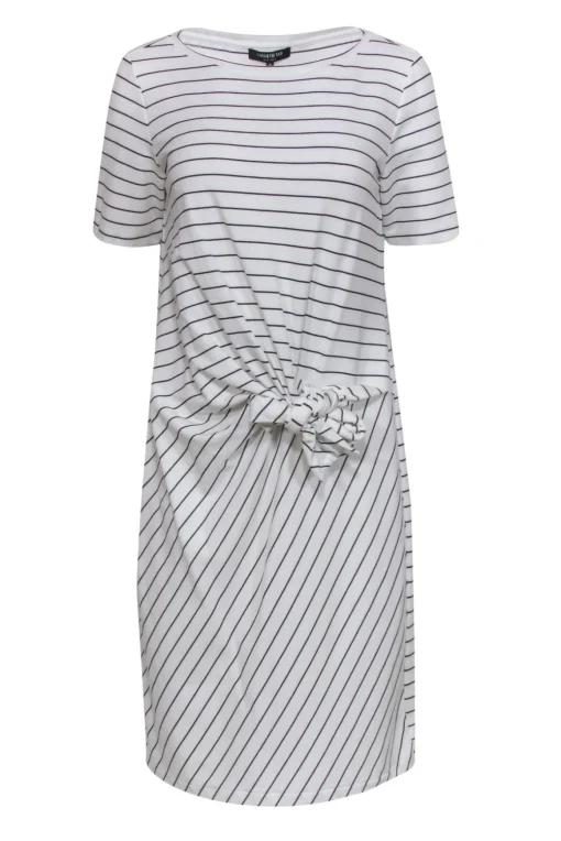 Lafayette 148 - White & Black Striped Tied T-Shirt Dress Sz M