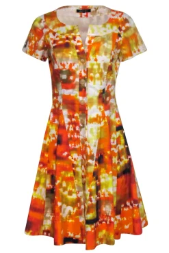 Lafayette 148 - Yellow & Orange Marbled Cotton Button-Front Dress Sz 4