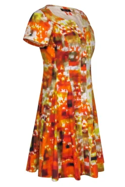 Lafayette 148 - Yellow & Orange Marbled Cotton Button-Front Dress Sz 4