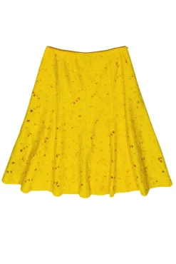 Lafayette 148 - Yellow Floral Eyelet Flared Midi Skirt Sz 6