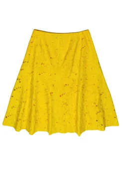 Lafayette 148 - Yellow Floral Eyelet Flared Midi Skirt Sz 6