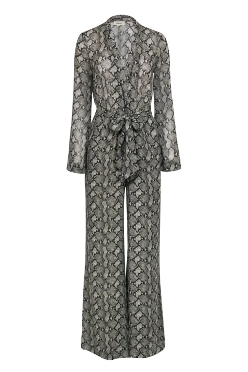 L'Agence - Beige & Black Snake Print Long Sleeve Jumpsuit Sz 2