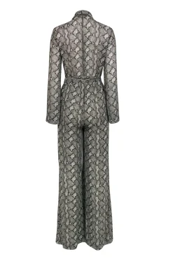 L'Agence - Beige & Black Snake Print Long Sleeve Jumpsuit Sz 2