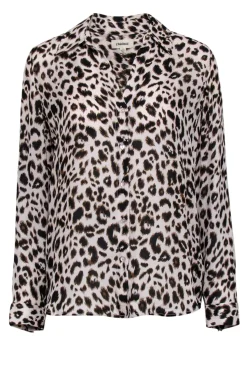 L'Agence - Beige & Brown Leopard Print Button Up Blouse Sz S