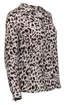 L'Agence - Beige & Brown Leopard Print Button Up Blouse Sz S