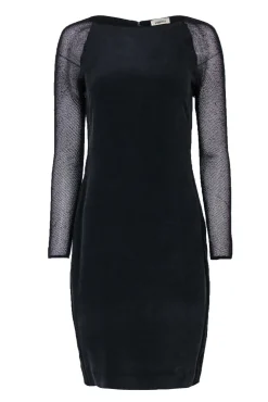 L’Agence - Black Suede Textured Silk Dress w/ Mesh Sleeves Sz M