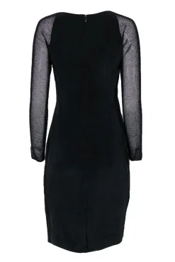 L’Agence - Black Suede Textured Silk Dress w/ Mesh Sleeves Sz M