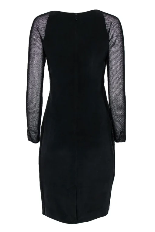 L’Agence - Black Suede Textured Silk Dress w/ Mesh Sleeves Sz M