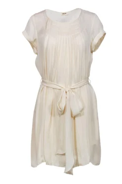 L'Agence - Cream Pleated Short Sleeved Shift Dress w/ Belt Sz 2